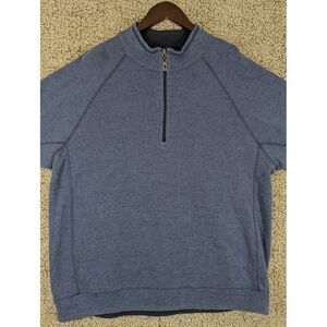 Tommy Bahama 1/4 Zip Pullover Sweater Men XL Blue REVERSIBLE to Gray Long Sleeve